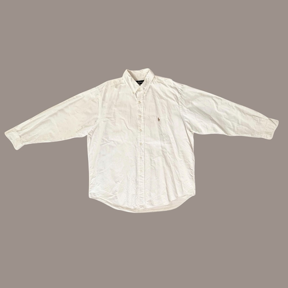 Ralph Lauren Yarmouth Oxford Dress Shirt White Solid Button-Down 17.5 36